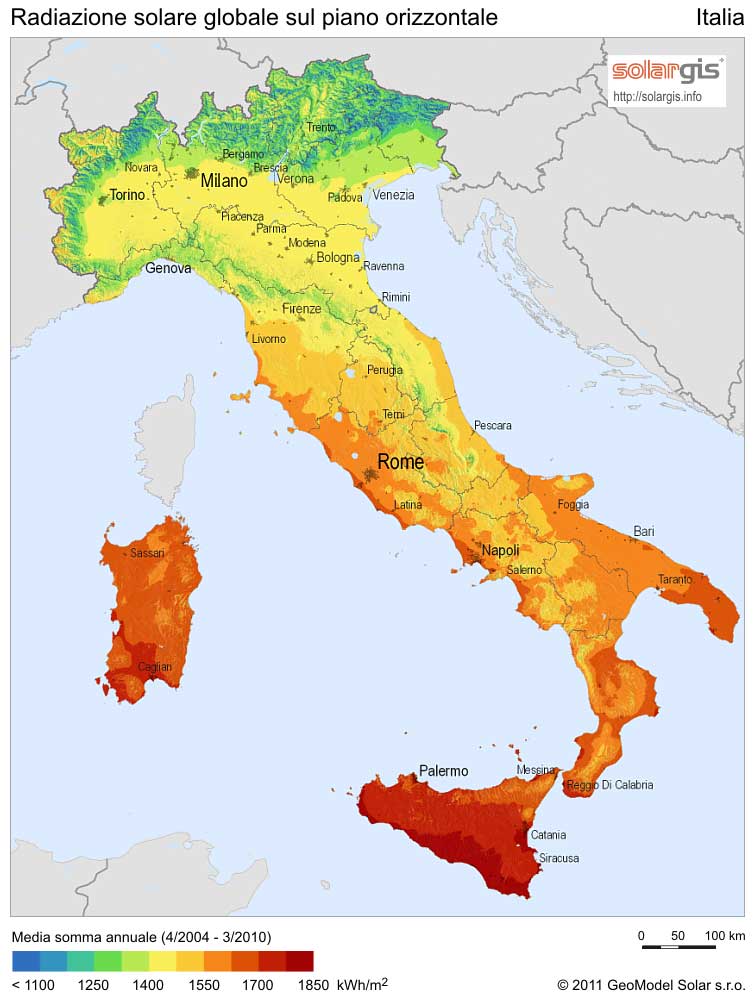 mappa radiazione solare italia